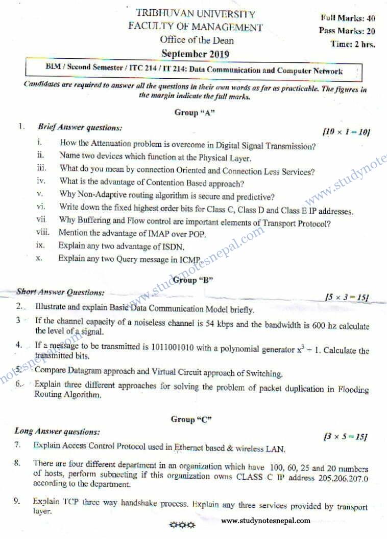 IT 214: Data Communication and Computer Network – STUDY NOTES NEPAL