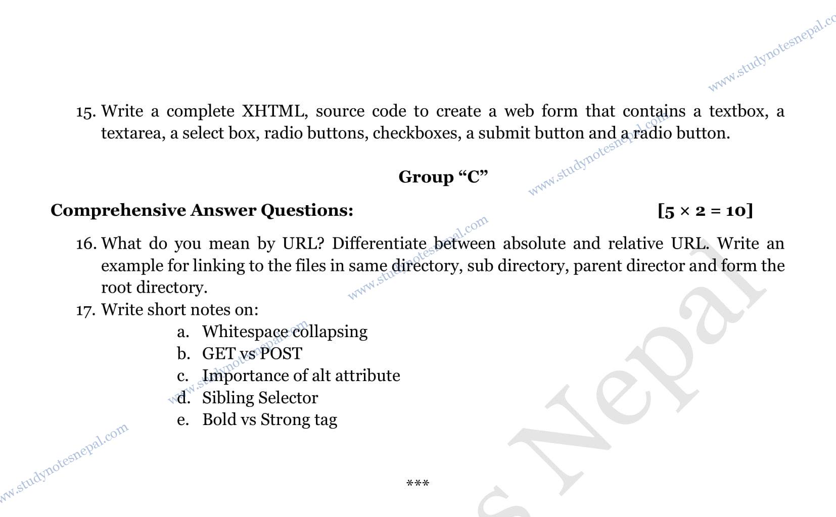 Web Programming I | BIM 3rd Semester | Question Bank โ STUDY NOTES NEPAL