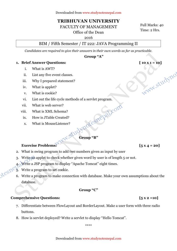 IT 222: Java Programming - II | BIM | Question Bank » STUDY NOTES NEPAL